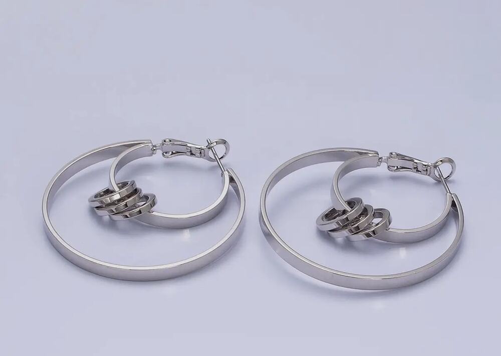 Double Hoop Earrings, Big Silver Hoops, Statement 16K Gold Filled Silver